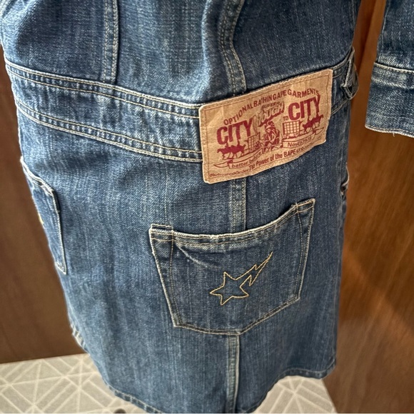 BAPE sz XS Blue Denim Dress 3/4 Sleeve Bapesta Pocket Made in Japan Button Up - Picture 13 of 15